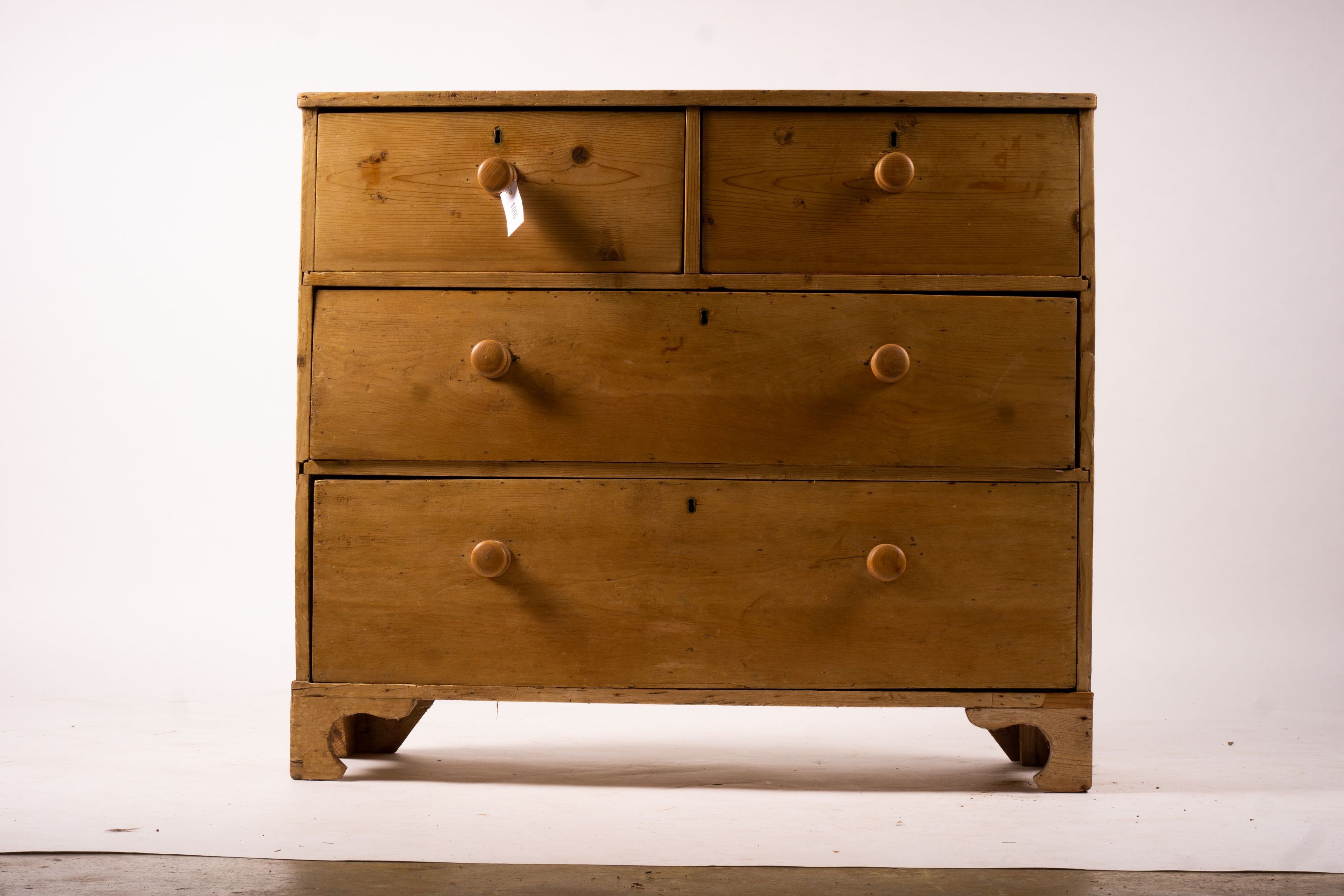 A Victorian pine bow front chest, width 104cm, depth 45cm, height 89cm